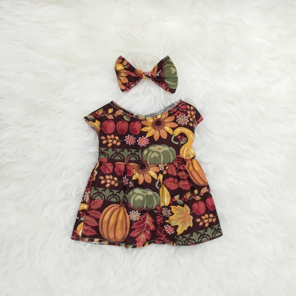 16" Doll Clothes ~ Autumn Pumpkin Apple Harvest Dress & Bow Headband