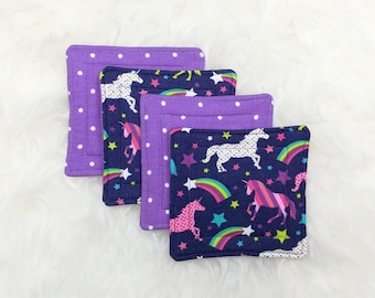 Dark Blue Neon Unicorns & Purple Polka Dots Reversible Coaster Set