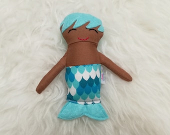 6" Merboy Pocket Doll ~ Caramel Brown Skin ~ Aqua Hair *Ready to Ship*