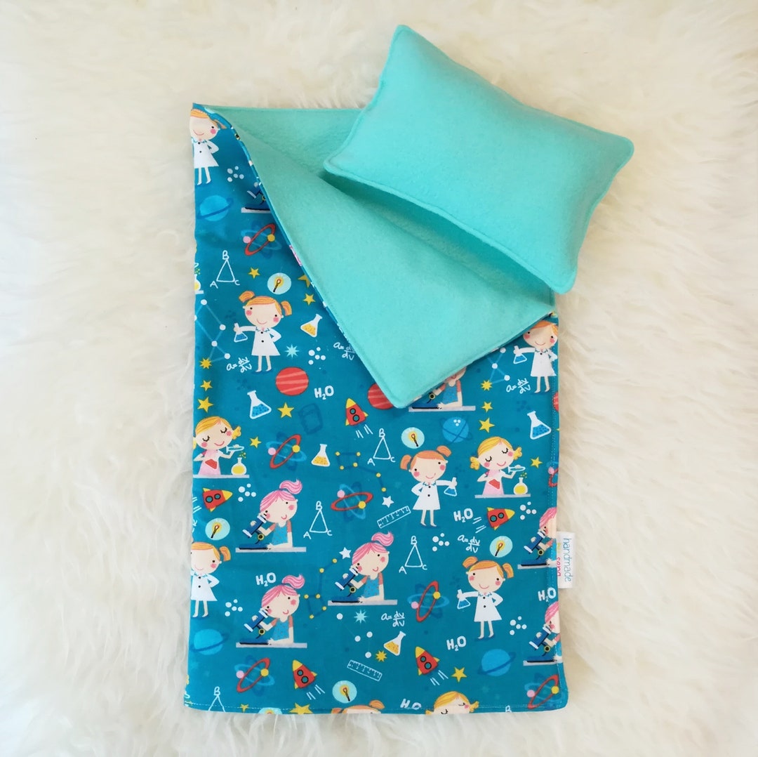 16 Doll Sleeping Bag & Pillow Blue Girl Scientist Cozy Etsy