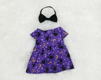 16" Doll Clothes ~ Purple Glitter Witch Dress & Bow Headband