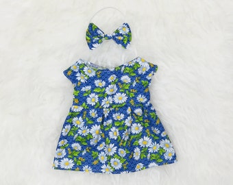 16" Doll Clothes ~ Blue Daisy Delight Dress & Bow Headband