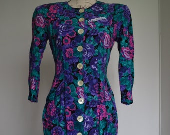 Vintage 80s Floral Print Pencil Dress