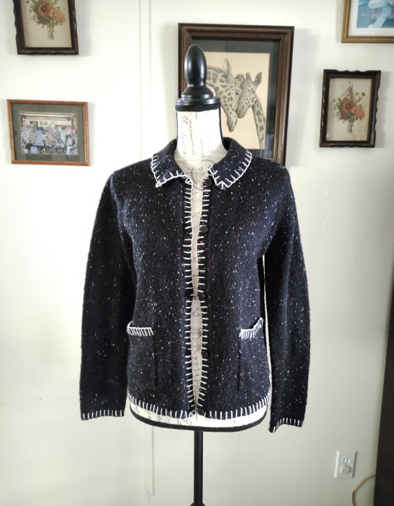 Chanel Vintage Monochrome Speckled Tweed Jacket M Chanel