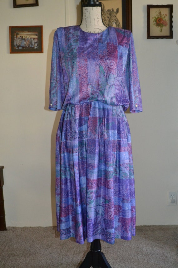 80s Purple Abstract Pattern Dress