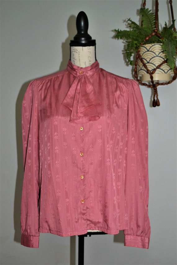 Dusty Rose Colored Pussy Bow Blouse - Gem