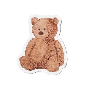 Teddy Bear Die-Cut Magnets | Cute Cozy Kawaii Coquette Stuffed Animal Baby Shower Watercolor for Laptop Waterbottle E reader