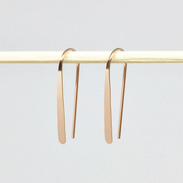 Long Rose Gold Open Hoop, Simple Straight Line Arc Earring, Minimalist Birthday, Wife Girlfriend Daughter Friend Sister Mom Gift, Maine Made