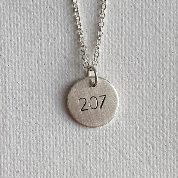 1/2" Round Maine 207 Charm Necklace, Simple Sterling Silver Dainty Small Layering Chain, Mom, Daughter, Teen, Sister, Friend Girlfriend Wife