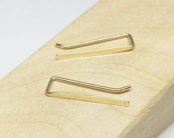 Straight Gold Ear Climber, Simple Line Earring, Small Comfortable Lightweight Jewelry, Minimalist Modern Maine Gift, Granddaughter Sister