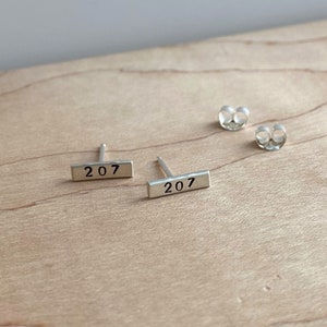 Maine 207 Sterling Silver Bar Studs, Stamped Small Rectangle Line Post Earring, Daughter Sister Girlfriend Mom Friend Birthday, Bachelorette image 1