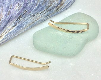 Small Gold Hammered Ear Climber Crawler: Minimalist 14k Gold-Filled Earrings, Handmade in Maine