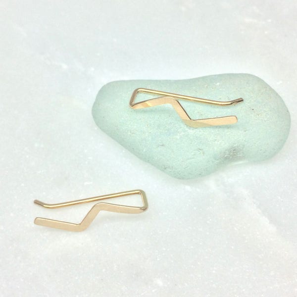 Small Gold Lightning Ear Climber, Everyday Simple Dainty Earring, Unusual Minimalist Crawler, Mom Sister Daughter Girlfriend Birthday, Maine