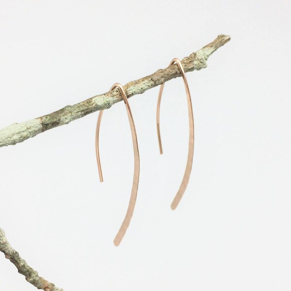 Rose Gold Asymmetrical Arc Earring, Reversible Minimalist Open Hoop, Simple Lightweight Elegant Earring, Sister Daughter Wife Mom Birthday