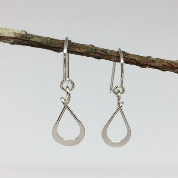 Tiny Sterling Silver Open Teardrops, Simple Small Everyday Dainty Modern Earring, Wife Girlfriend Mom Sister Daughter Birthday, Maine Made