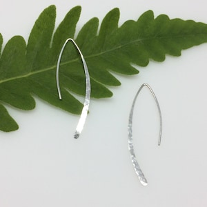 Sterling Silver Asymmetrical Reversible Open Hoops, Hammered Arc Earrings, Simple Wispy Silver, Mom Wife Sister Girlfriend, Bridesmaid Gift image 1