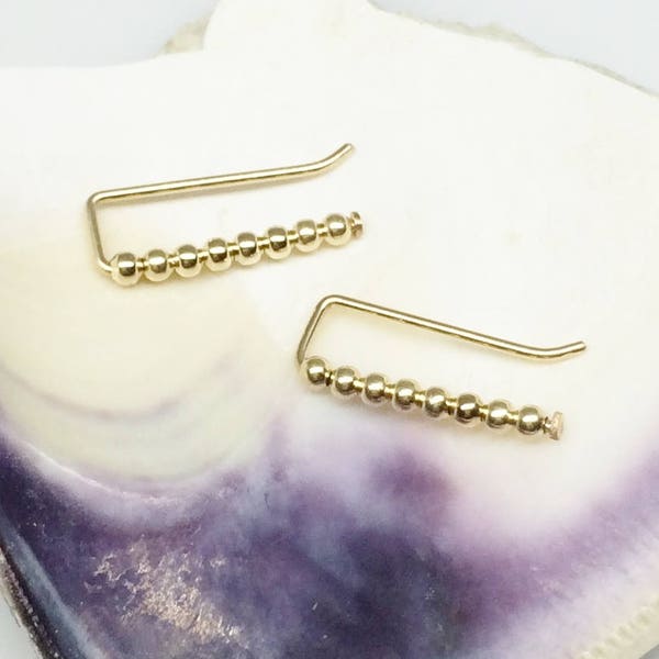 Minimalist Tiny Bead Ear Climbers, Straight Gold Filled Small Crawlers, Modern Simple Delicate, Sister Daughter Birthday, Ear Bar, Maine