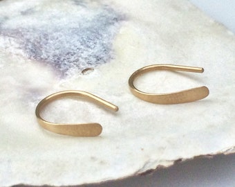 Solid 14k Yellow Gold Tiny Open Hoop, 1/2" Small Minimalist Horseshoe Earring, Wife Girlfriend Anniversary, Mom Daughter Sister Birthday