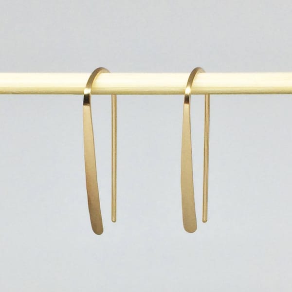 Gold Filled Open Hoops 1" Long, Simple Straight Line, Sleek Modern Minimalist Threader Arc Earring, Wife Sister Mom, Daughter Granddaughter