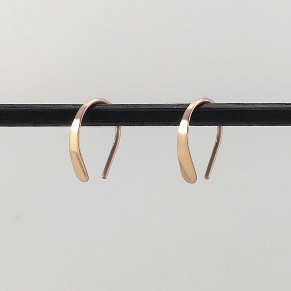 Solid 14k Rose Gold Tiny Open Hoop, 1/2" Small Minimalist Horseshoe Earring, Wife Girlfriend Anniversary, Mom Daughter Sister Birthday Gift