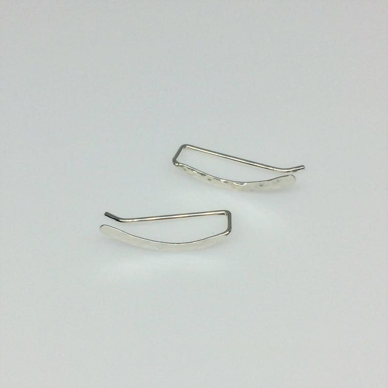 Hammered Silver Sweep Small Ear Climber, Minimalist Earring, Simple Unusual Crawler, Girlfriend Sister Daughter Birthday, Mom Baby Shower image 5