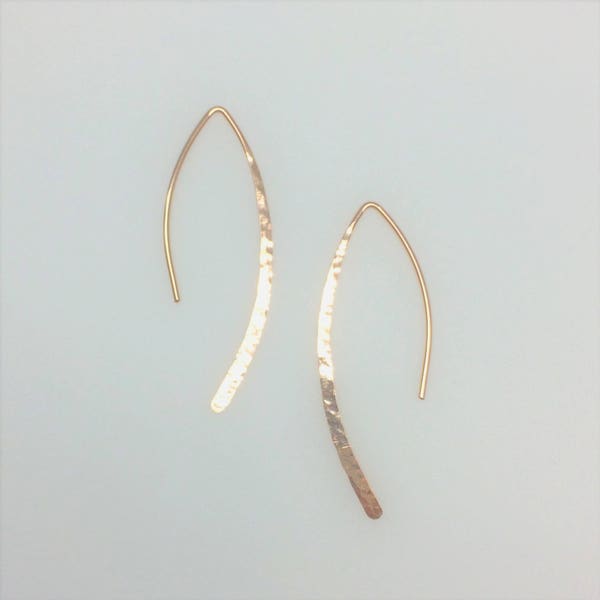 Gold Asymmetrical Open Hoop, Simple Minimalist Reversible Hammered Dainty Arc Earring, Wife Girlfriend Daughter Mom Birthday, Maine USA Made