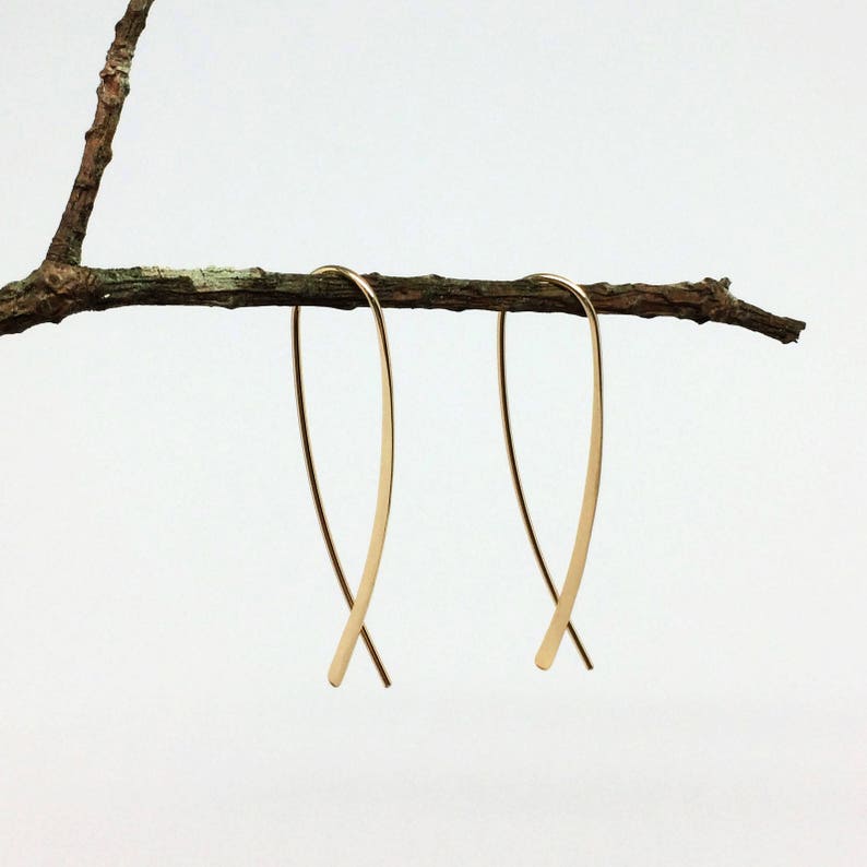Minimalist Crossover Open Hoop, Gold Arc Earring, Maine Fish Earring, Jewelry Under 50, Simple Gold Jewelry, Girlfriend Wife Mom Sister Gift image 2