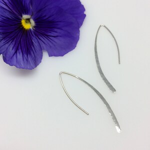 Sterling Silver Asymmetrical Reversible Open Hoops, Hammered Arc Earrings, Simple Wispy Silver, Mom Wife Sister Girlfriend, Bridesmaid Gift image 3