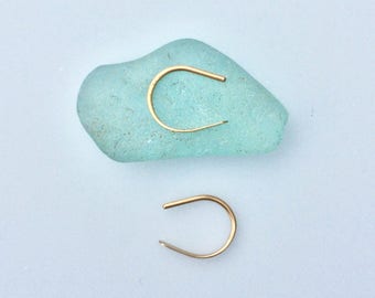 Solid 14k Gold Small Open Hoop, 1/2" Tiny Little Real Gold Minimalist Horseshoe Earring, Wife Girlfriend Anniversary, Mom Daughter Birthday