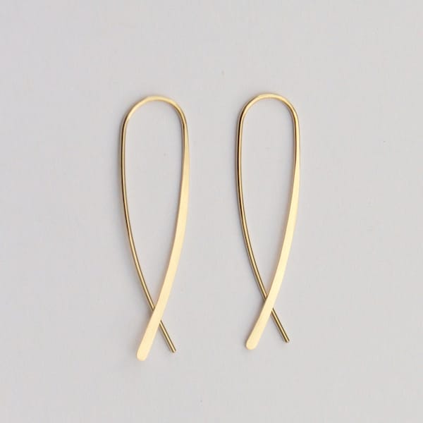 Minimalist Crossover Open Hoop, Gold Arc Earring, Maine Fish Earring, Jewelry Under 50, Simple Gold Jewelry, Girlfriend Wife Mom Sister Gift