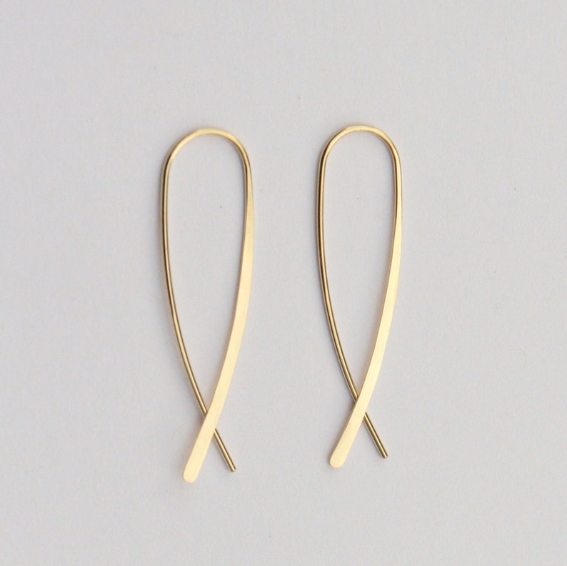 Minimalist Crossover Open Hoop, Gold Arc Earring, Maine Fish Earring, Jewelry Under 50, Simple Gold Jewelry, Girlfriend Wife Mom Sister Gift image 1