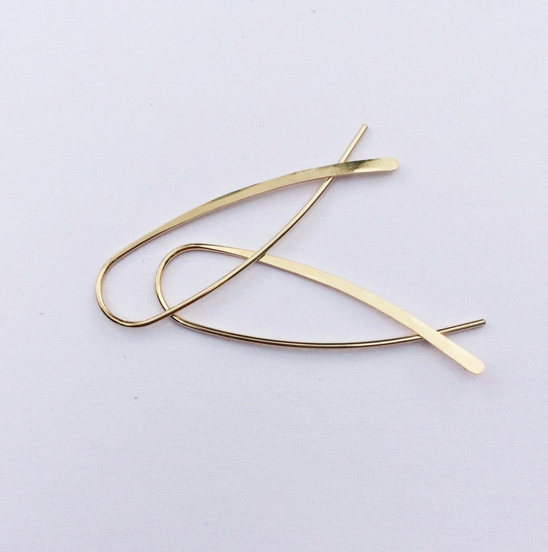Minimalist Crossover Open Hoop, Gold Arc Earring, Maine Fish Earring, Jewelry Under 50, Simple Gold Jewelry, Girlfriend Wife Mom Sister Gift image 3