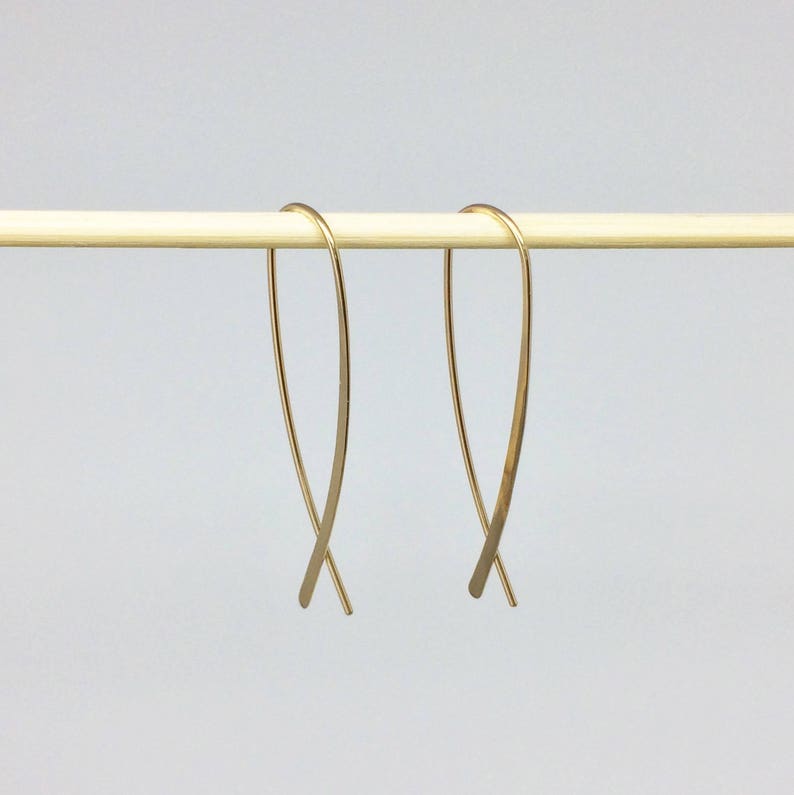 Minimalist Crossover Open Hoop, Gold Arc Earring, Maine Fish Earring, Jewelry Under 50, Simple Gold Jewelry, Girlfriend Wife Mom Sister Gift image 6