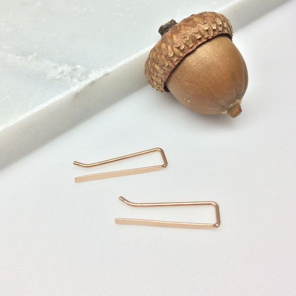 Simple Line Ear Climber, Rose Gold Filled Straight Earring, Minimalist Wire Jewelry, Modern Dainty Small Ear Pin, Pink Gold Gift, Maine Made