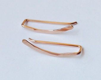 Small Smooth Rose Gold Sweep Ear Climber, Simple Unusual Minimalist Crawler Gold Filled Earring, Mom Girlfriend Sister Birthday, Maine Gift