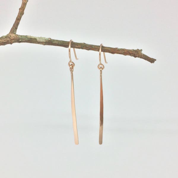 Rose Gold Long Line Dangle Earring, Straight Minimalist Simple Geometric, Mom Daughter Girlfriend Wife Sister Birthday Gift, Maine USA Made