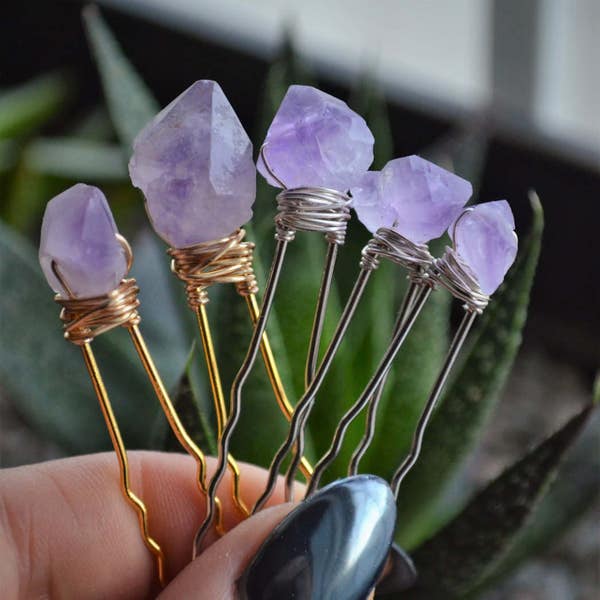 Amethyst Crystal Hair Pins, Bridal Hair Accessories, Purple Wedding Hair Pins