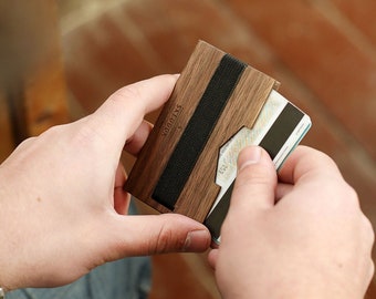 Minimalist wallet with FRID blocking, Unique gift, Money clip, Front pocket wallet, Unique wooden gift