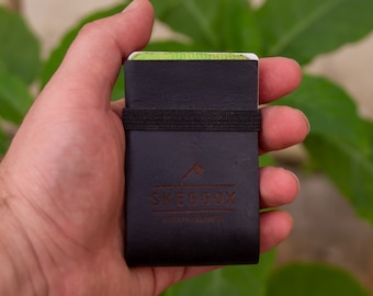 Tarjetero de cuero minimalista personalizado, Cartera fina para hombre hecha a mano