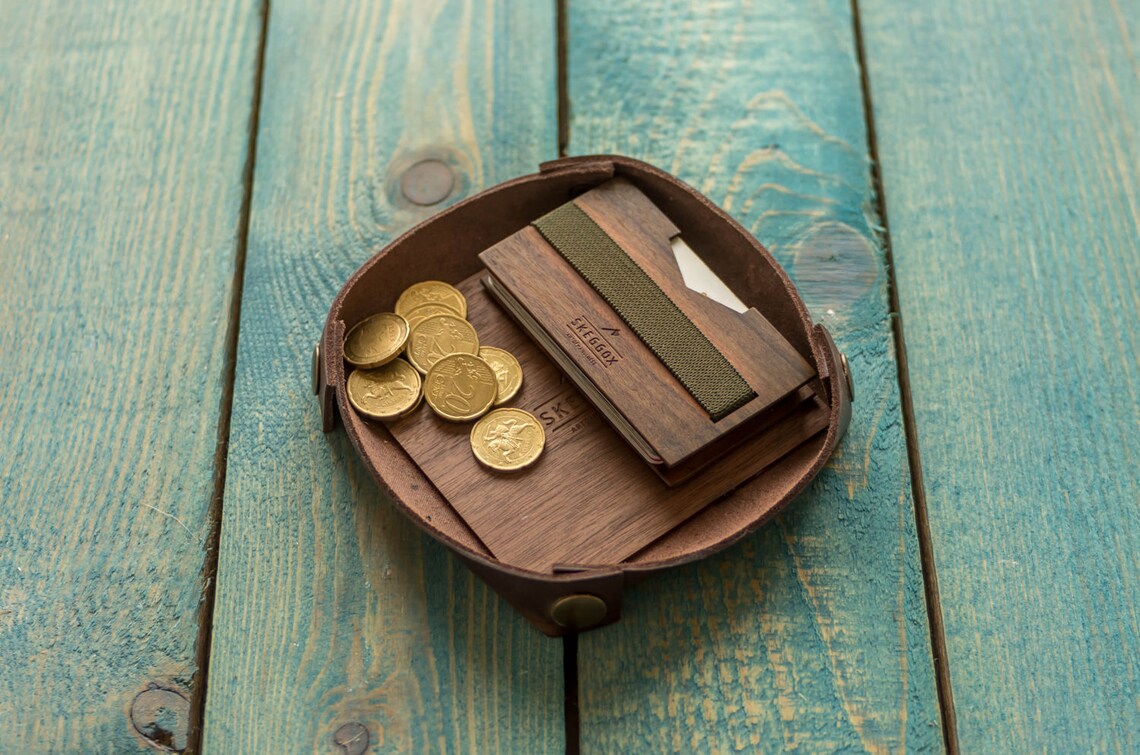 Wooden Wallet and Leather Tray SET Etsy