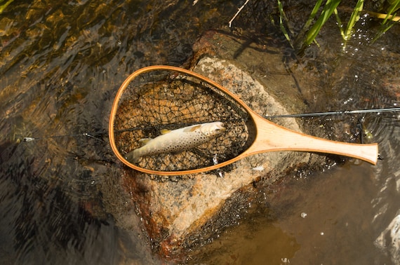 Personalized Handmade Wooden Landing Net, Fly Fishing Net, Trout