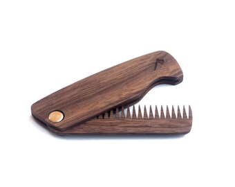 Personalized Folding beard comb, wooden beard comb, perfect gift for bearded men