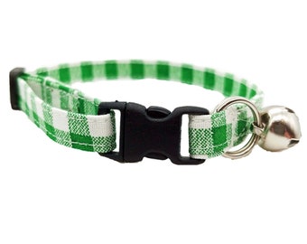 St Patricks day shamrock Checker plaid buffalo white Adjustable Green Gingham Dog Collar Puppy Christmas Check Fabric Handmade by Britches4Stitches