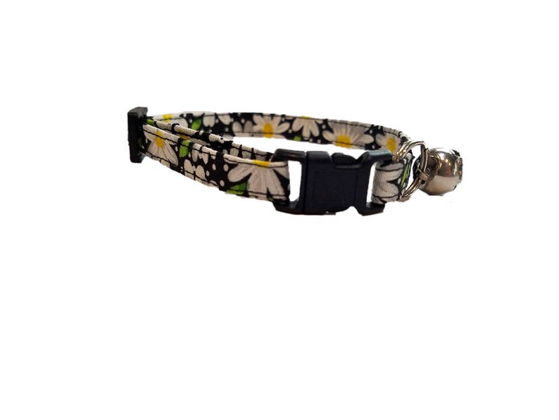 Black Daisy Cat Collar White Yellow Flower Kitten Adjustable Etsy