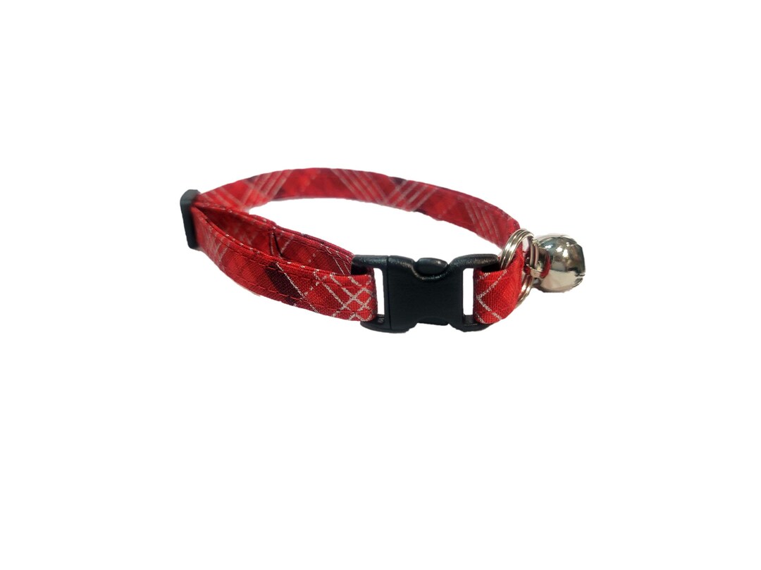 Red Plaid Cat Collar Bias Silver Kitten Winter Frozen Etsy
