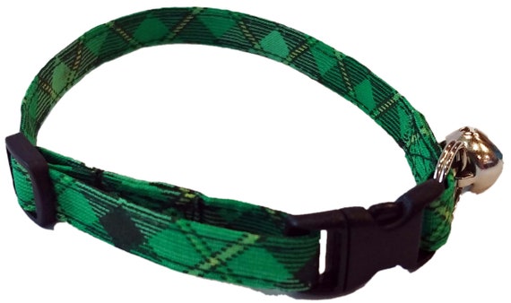 St Patricks day shamrock Checker plaid buffalo white Adjustable Green Gingham Dog Collar Puppy Christmas Check Fabric Handmade by Britches4Stitches