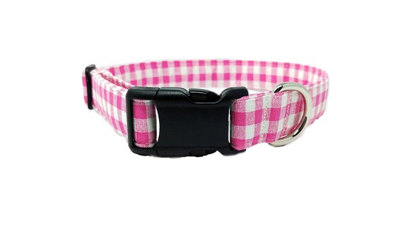pink gingham dog collar