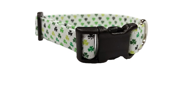 St Patricks day shamrock Checker plaid buffalo white Adjustable Green Gingham Dog Collar Puppy Christmas Check Fabric Handmade by Britches4Stitches