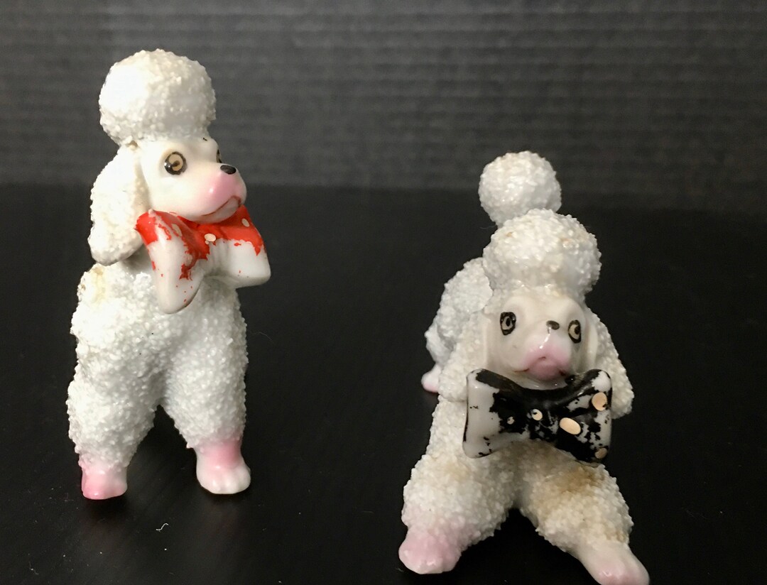 2 Bone China Poodles With Red and Black Bow Tiescirca Late Etsy