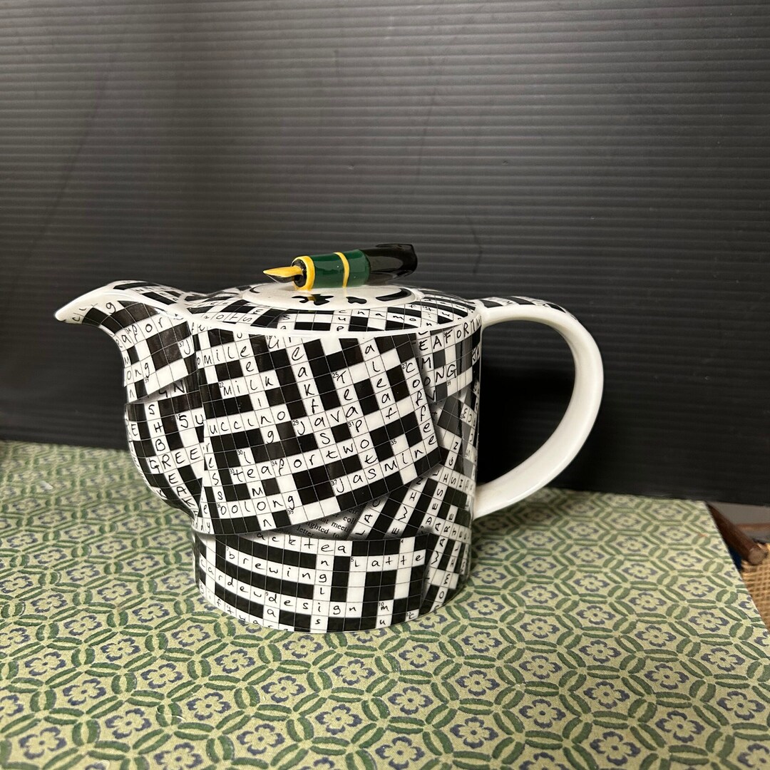 Vintage Crossword Puzzle Teapot Etsy